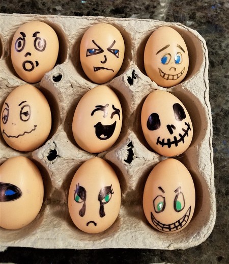 Faux Egg Faces - more eggs some with colored ink added
