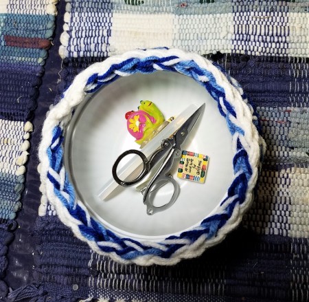 Crochet "Go Back" Bowl -  row of white to finish the top