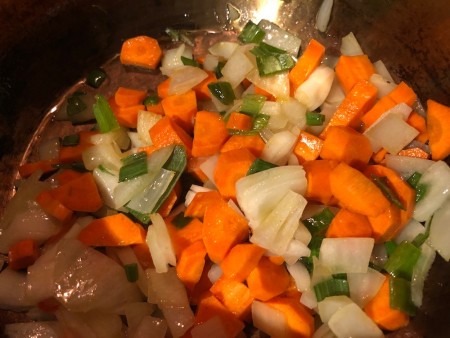 chopped veggies in pan