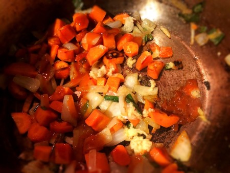 sauteed veggies in pan