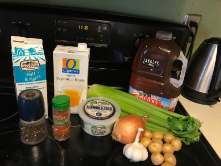 The ingredients for creamy blue cheese celery soup.