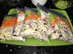 Five bags of mirepoix