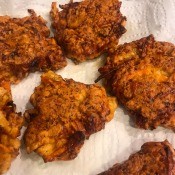 Fried Sweet Potato Shrimp Cakes on towel