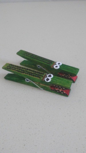 Alligator Clothespins - two green alligator clothespins