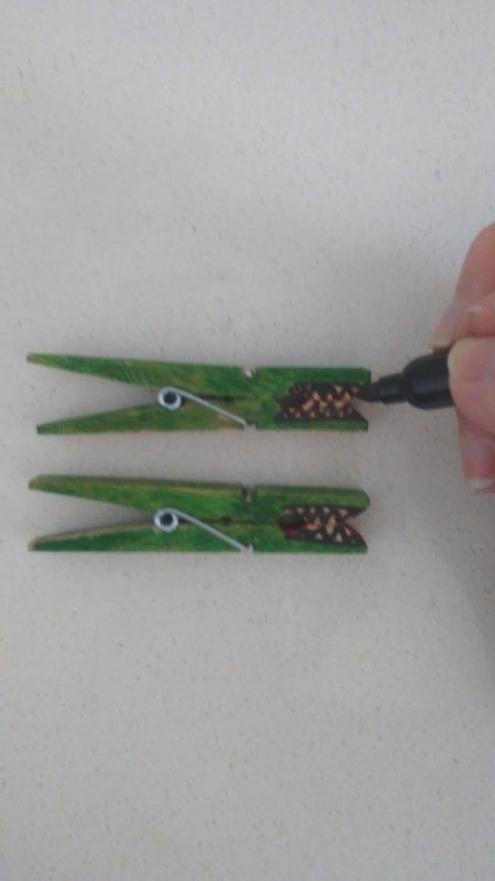 Alligator Clothespins - color clothespin with green marker, and teeth with the black marker
