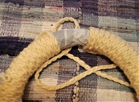 Pretty Recycled Pipe Insulation Spring Pouf Wreath - removing the crochet chain