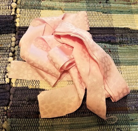 Pretty Recycled Pipe Insulation Spring Pouf Wreath - strips of pink fabric