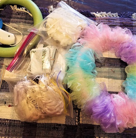 Pretty Recycled Pipe Insulation Spring Pouf Wreath - ribbon for hanger