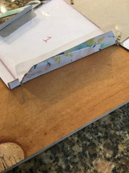 Tea Time - Tissue Box Tea Pot - edge of one side of box with tape to help hold the glue areas