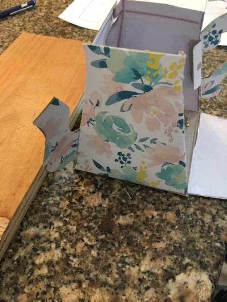 Tea Time - Tissue Box Tea Pot - partially assembled tea pot with spout in place and handle being attached