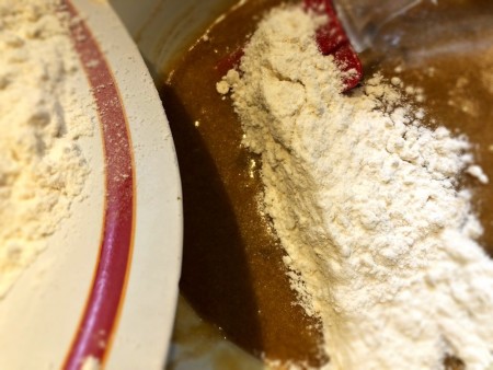 mixing flour in batter