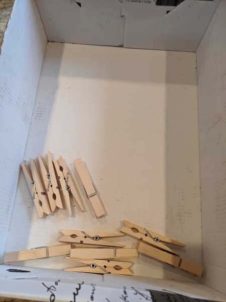 DIY Foosball Game Shoebox - clothespins in the box