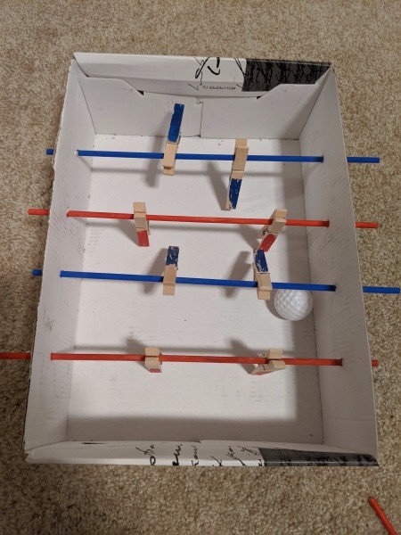 DIY Foosball Game Shoebox - ball in the box, ready to play