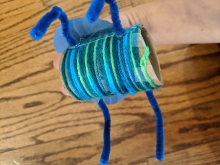 Recycled Paper Tube Bug Toy - view of the underside of the bug