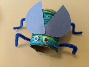 Recycled Paper Tube Bug Toy - looking down on finished bug toy