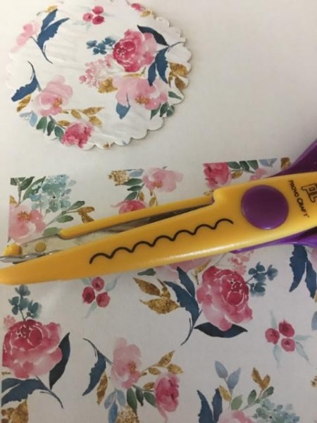 Teacup Party Favor Holder - scalloped craft scissors used to cut out the saucer, in the background