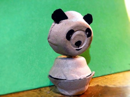 Egg Carton Panda - glue the head to the top of the body, facing forward