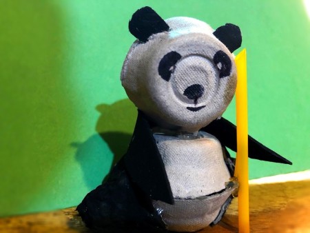 Egg Carton Panda - glue the straw to one of the arms