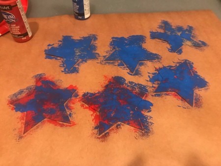 Recycled Paper Memorial Day Wreath - stars dab painted