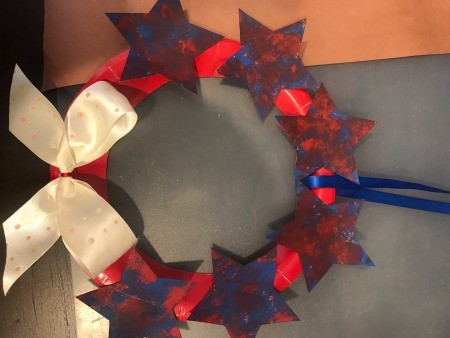 Recycled Paper Memorial Day Wreath - adding ribbon hanger