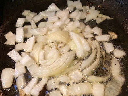 cooking onions in pan