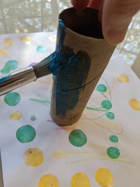 Cardboard Tube Rainbow Blower - painting the paper tube