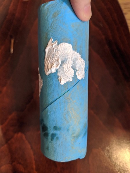 Cardboard Tube Rainbow Blower - blue painted tube with white clouds painted on