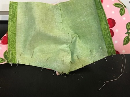 Non-Pleated Face Mask - seam sewn  and pins still in place