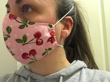 Non-Pleated Face Mask - mask with long elastic above ear and behind the neck