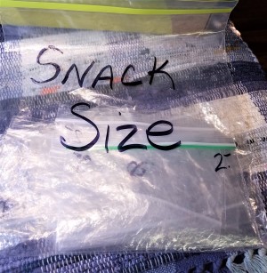 A collection of snack size zip top bags.