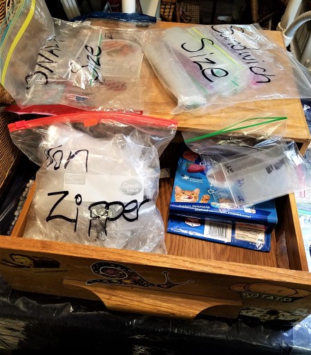 A collection of organized plastic bags.