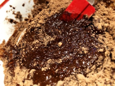mixing brownie batter