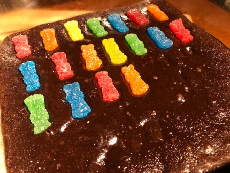 Sour Gummy placed on Brownies