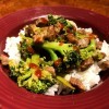 Easy Beef and Broccoli on rice in bowl