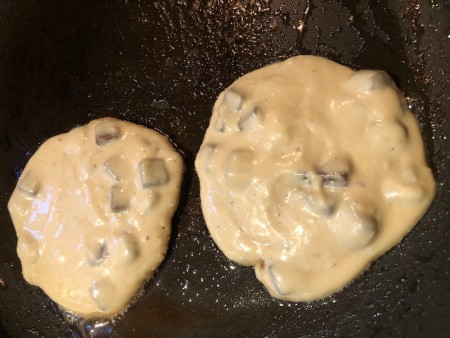 Chocolate Chunk Pancakes on griddle