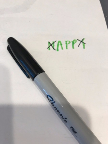 Simple Paint Chip Mother's Day Cards - jotting down word in process