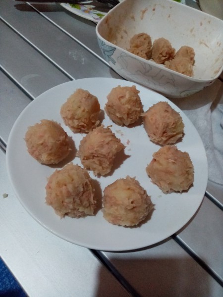 Egg Filled Tuna balls on plate