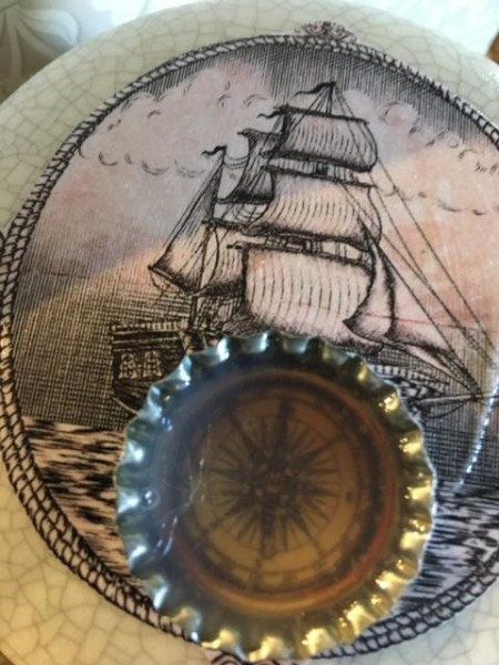 Message on a Bottle (Emigrant Ancestors) - clipart ship and compass in a bottle cap, for lid