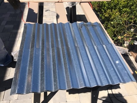 Galvanized Roofing Raised Bed - panel on saw horsed