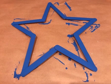 Minimal Star Craft Stick Wreath - star painted blue