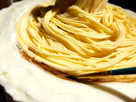 Gravity-Defying Ramen Cake - apply brown with the paint brush