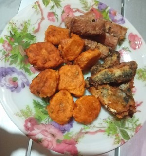 Fried Sardines & Sausage on plate