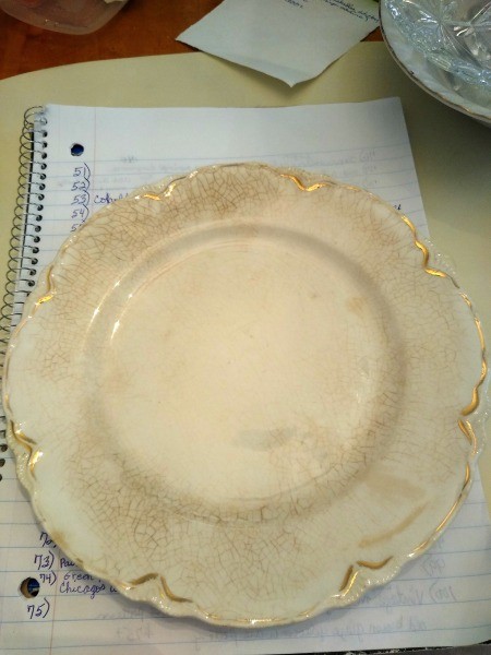 Value of a Homer Laughlin Plate - scalloped edged plate with gold trim