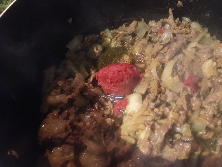 cooking meat, onion & garlic