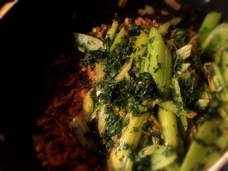 Celery and Herb added to meat mix