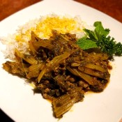 Celery and Herb Stew on plate with rice