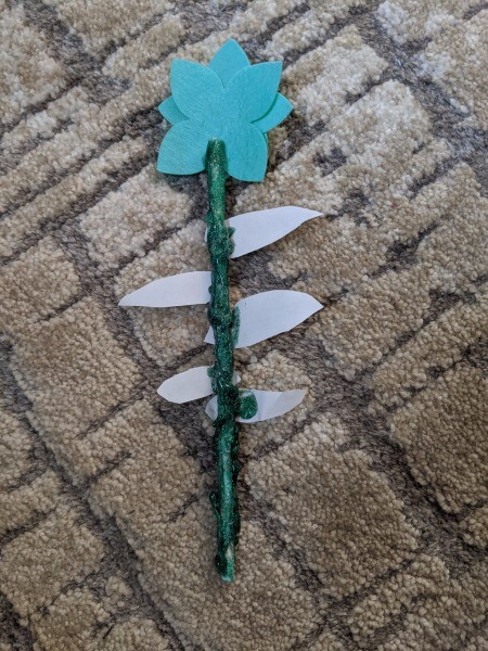 Felt Flower Wand - view of the back before the roots were glued in place