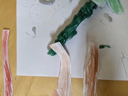 Felt Flower Wand - gluing a root to the bottom of the straw