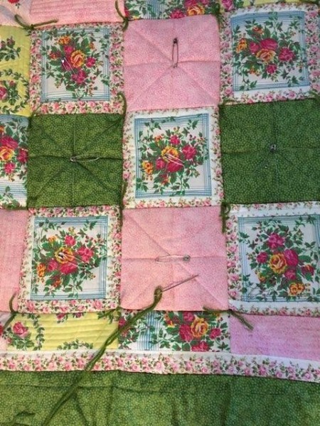 I Never Promised You a Rose Garden (Quilt) - using yarn to tie in the corners