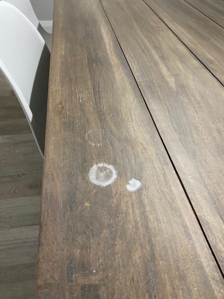 Repairing Alcohol Damage to Wooden Table Finish - white marks on table